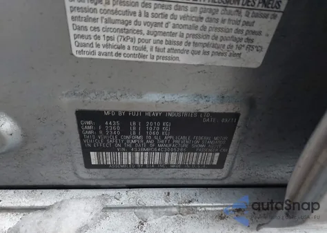 2012 Subaru Legacy 2.5I Premium z USA, uszkodzony, nr VIN 4S3BMBG64C3005286